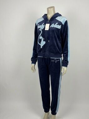 Baby Phat Navy and Light Blue Velour Zip-Up Hoodie set new with tags